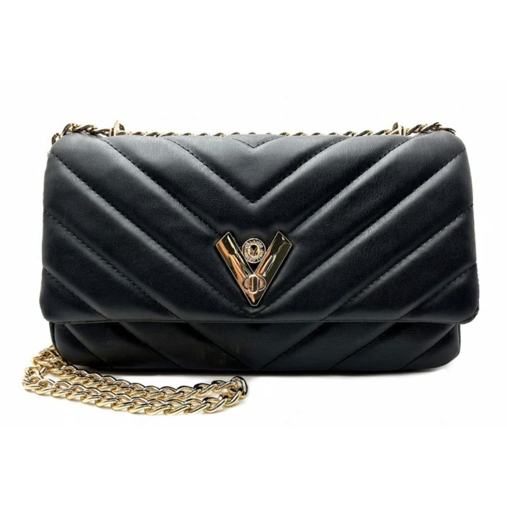 Vegan Valentino Orlandi Quilted Chain Strap Crossbody Style Black Bag NEW